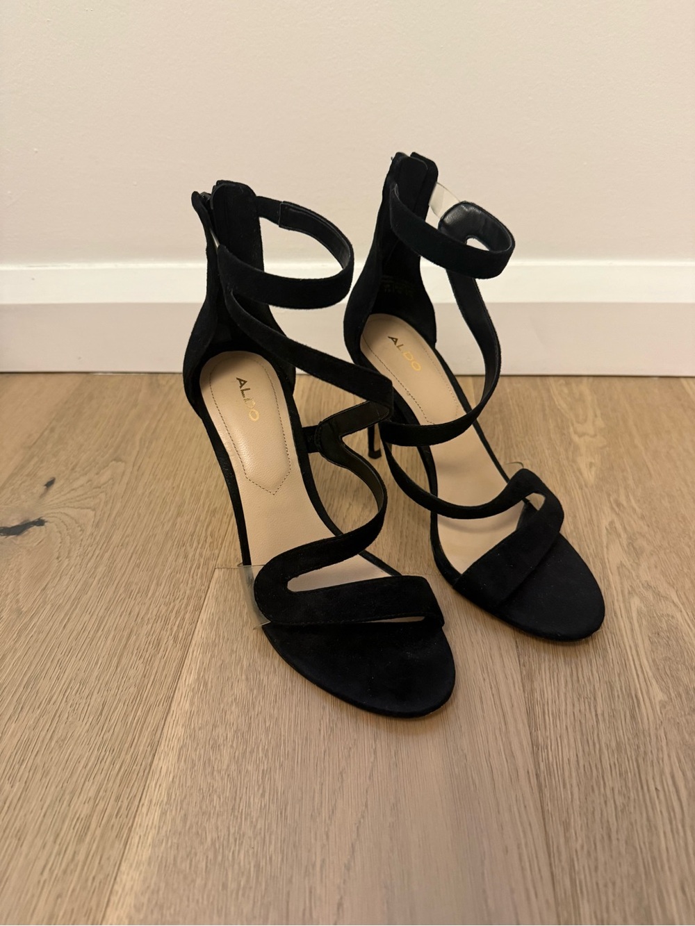 Aldo Black Suede Strappy Stiletto Heels